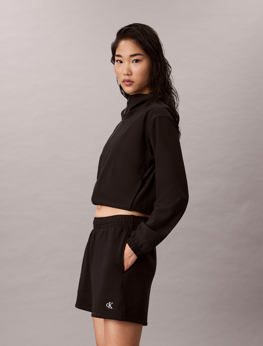 Monogram Cotton Terry Short, Black, hi-res