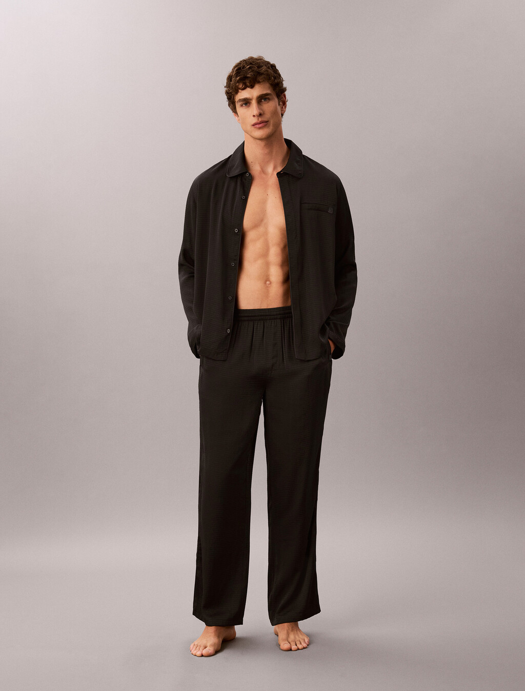 Matte Shine Viscose Sleep Pant, Black, hi-res