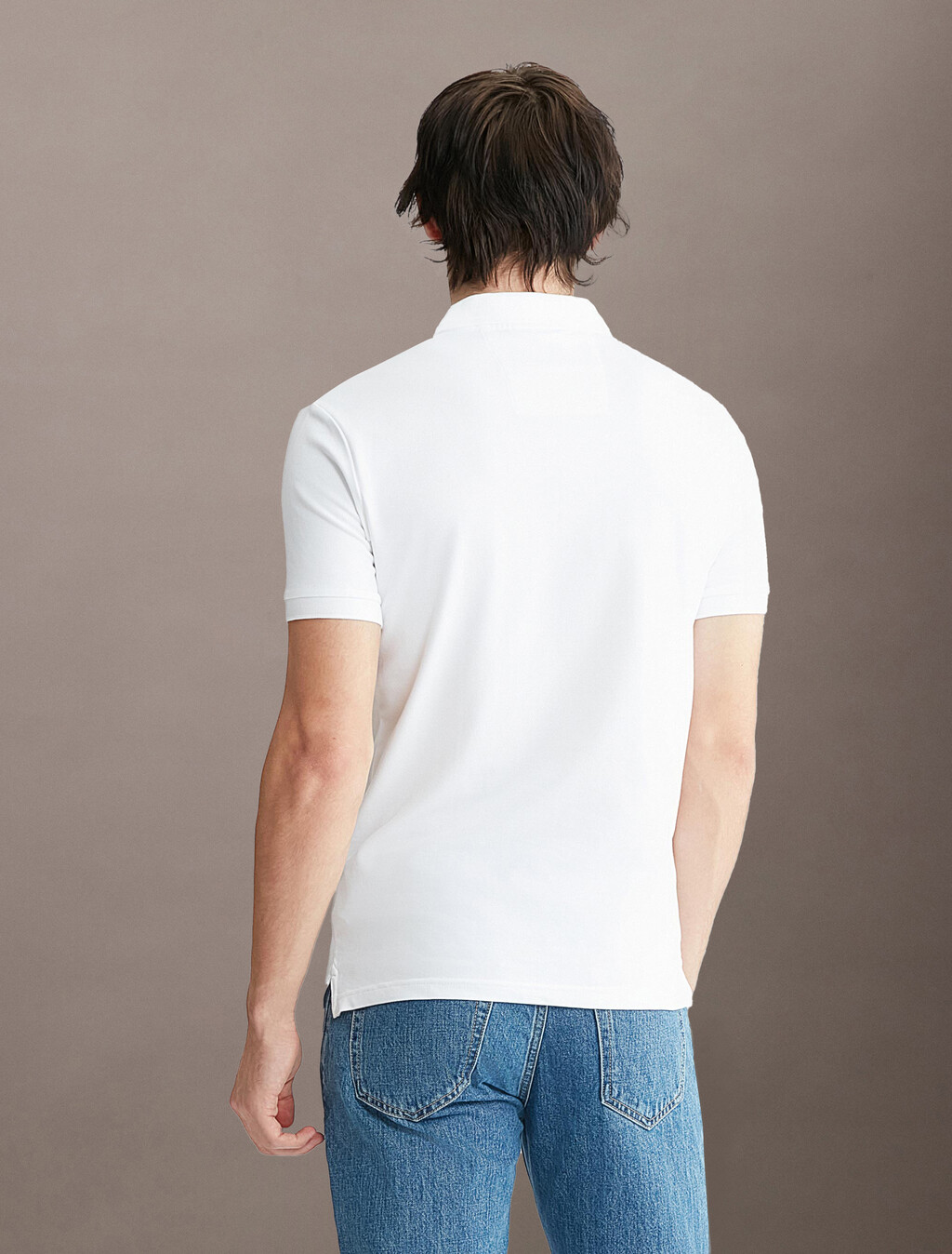 Ck 徽章修身光滑棉質 Polo 衫, Bright White, hi-res