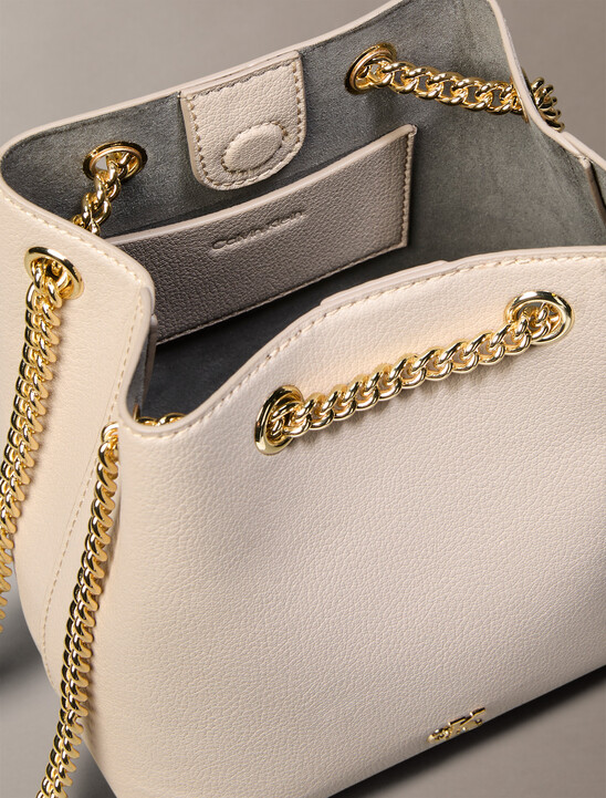 Minimal Monogram Chain Bucket Bag