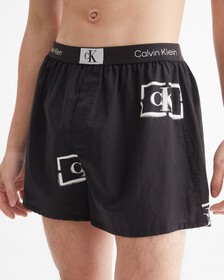 Calvin Klein 1996 Woven  Cotton Boxers, STENCIL LOGO PRINT_BLACK, hi-res