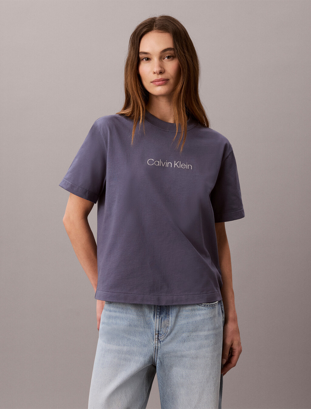 Boxy Metallic Logo T-Shirt, Grisaille, hi-res