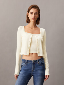 2 in 1 Rib Knit Slim Cardigan, Ivory, hi-res