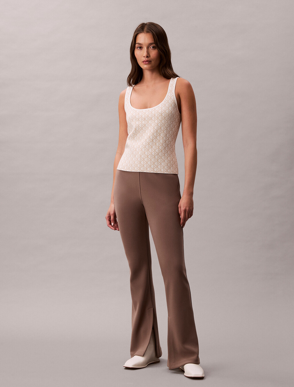 Monogram Tank Cardigan Twinset, White Greige, hi-res