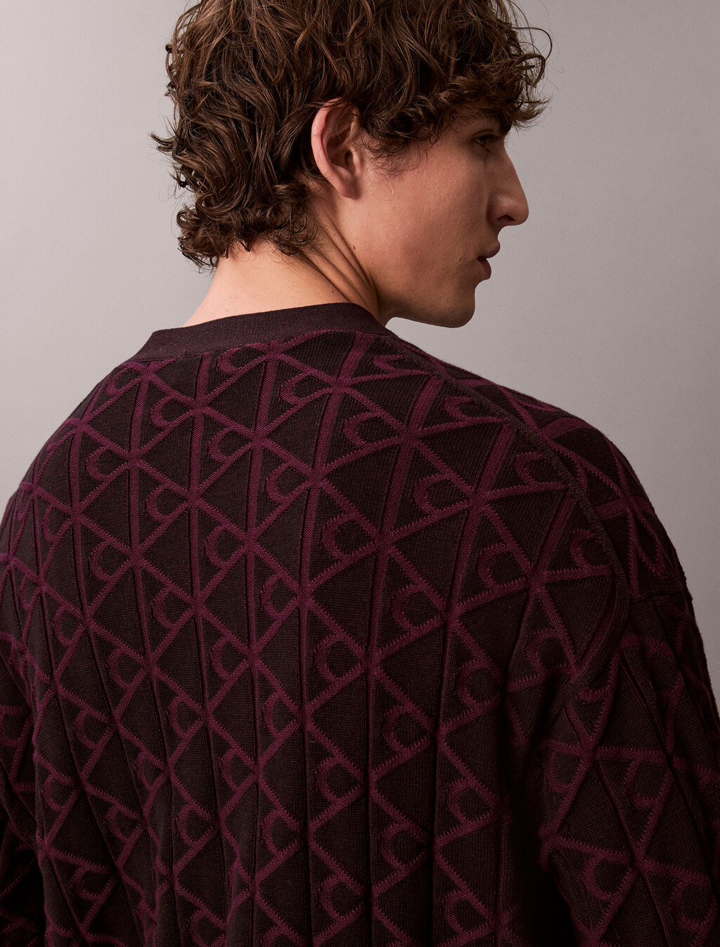 Allover Emblem Logo Relaxed Cardigan, Black, hi-res