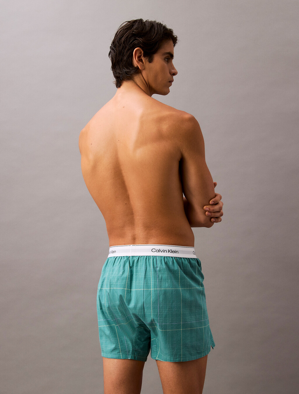 Cotton Poplin Traditional Boxers, 18522 CROSSHAIR PLAID+LIVELY TEAL, hi-res