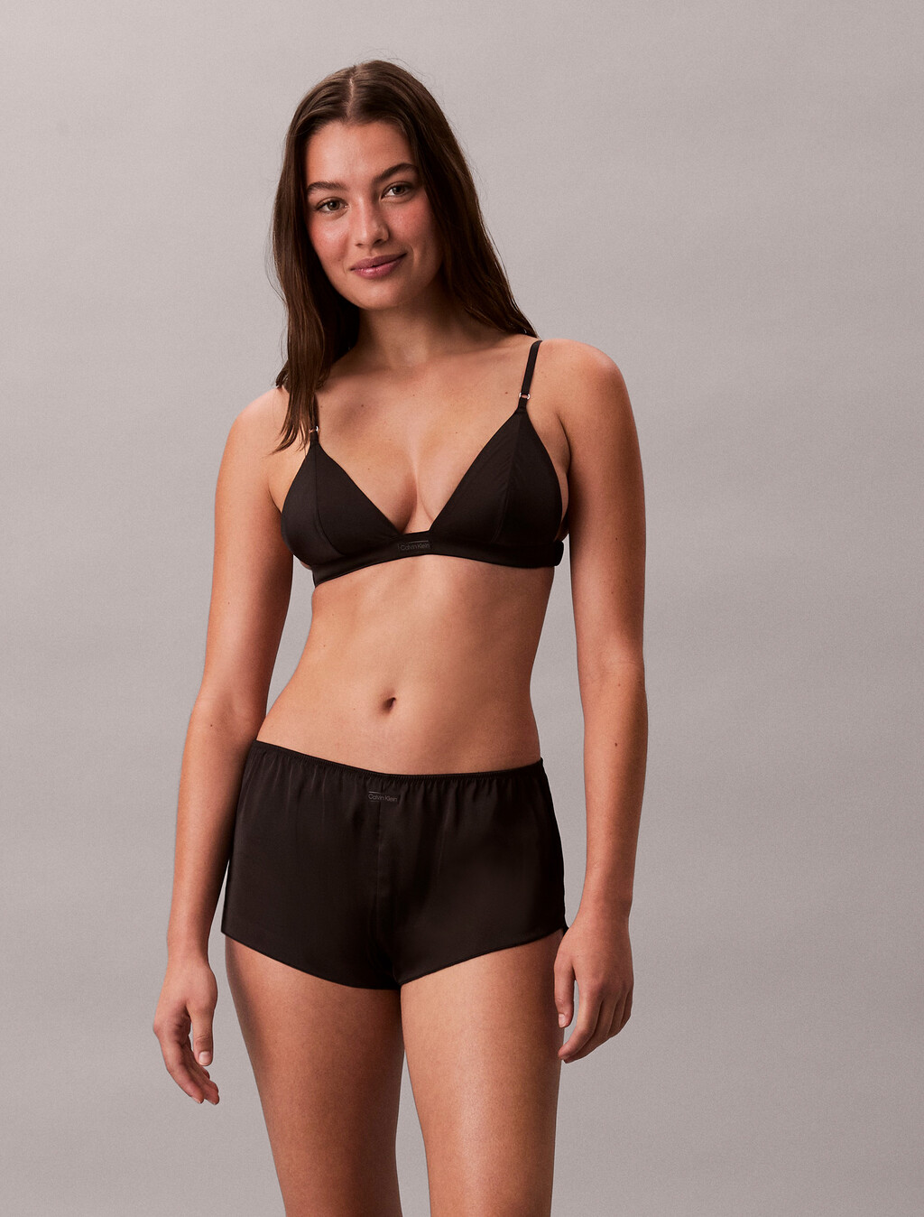 Satin Triangle Bra, Black, hi-res