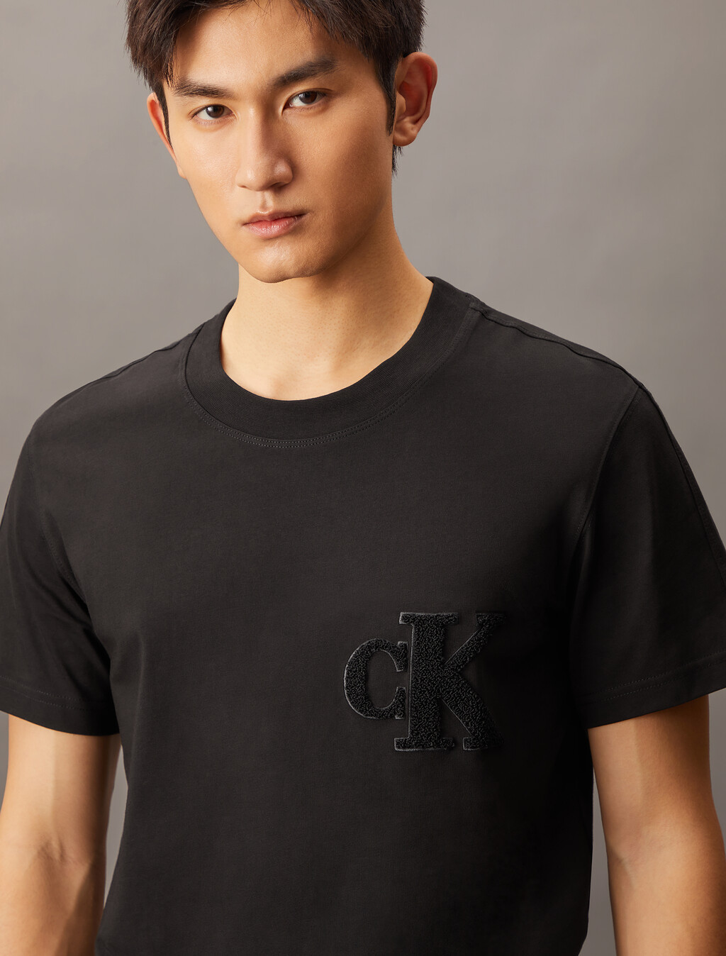 Flocked Monogram Tee, Ck Black, hi-res