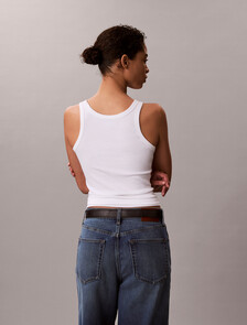 修身羅紋棉質背心, Bright White, hi-res