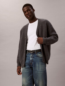 拉絨羊駝毛混紡開襟毛衣, Harlem Night Blue, hi-res