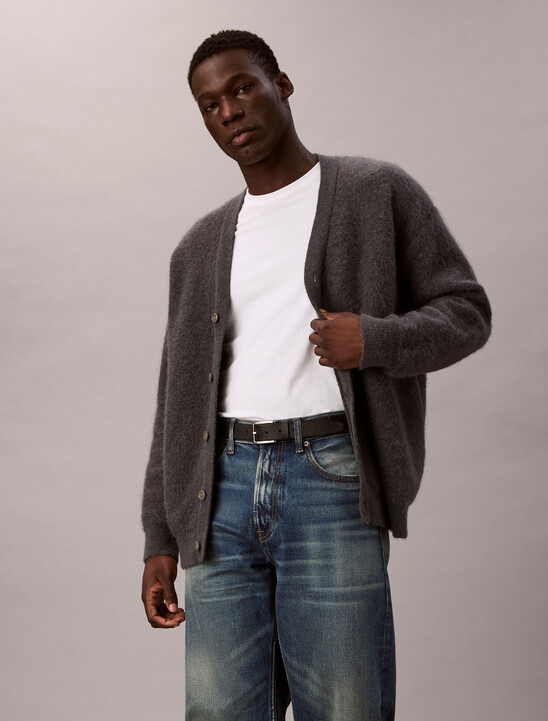 拉絨羊駝毛混紡開襟毛衣