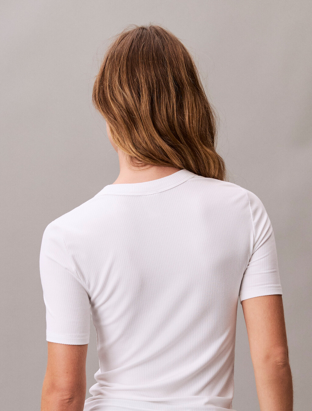CK Logo Modal Stretch Ribbed Tee, Brilliant White, hi-res