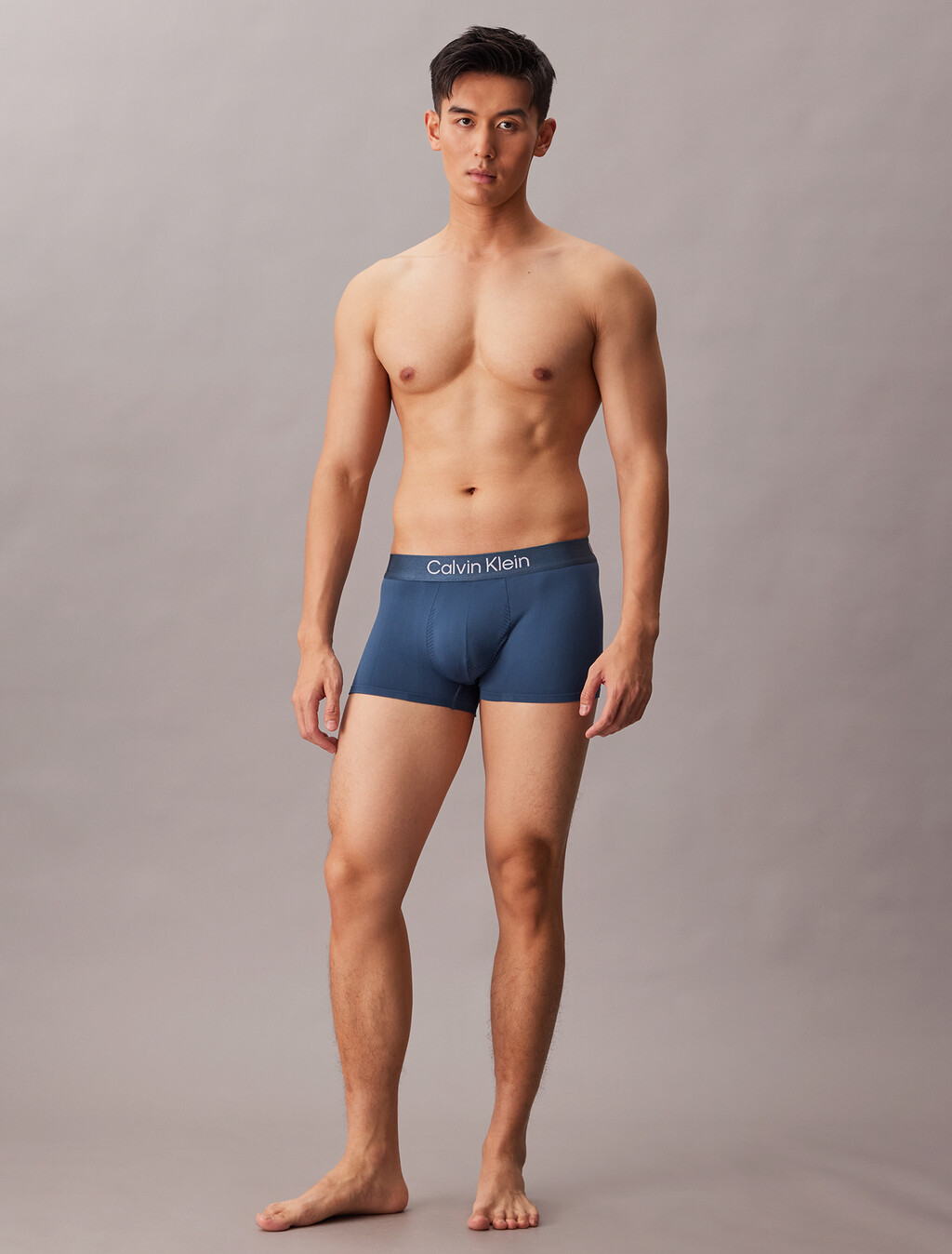 CK Pro Fit Micro Low Rise Trunks, Dark Denim w/ White Logo, hi-res