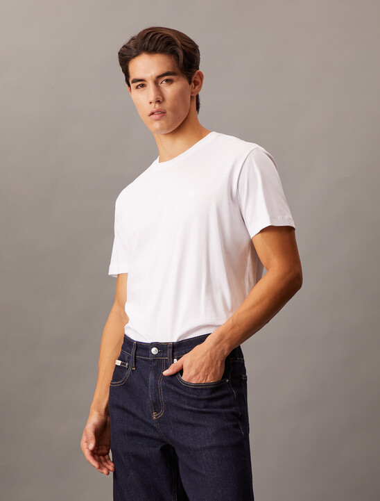 Tonal Monogram Embroidery Tee, Bright White Tonal Monogram Embroidery Tee