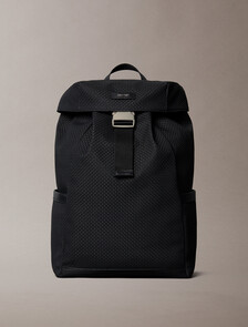 Embossed Woven Flap Backpack, Black, hi-res