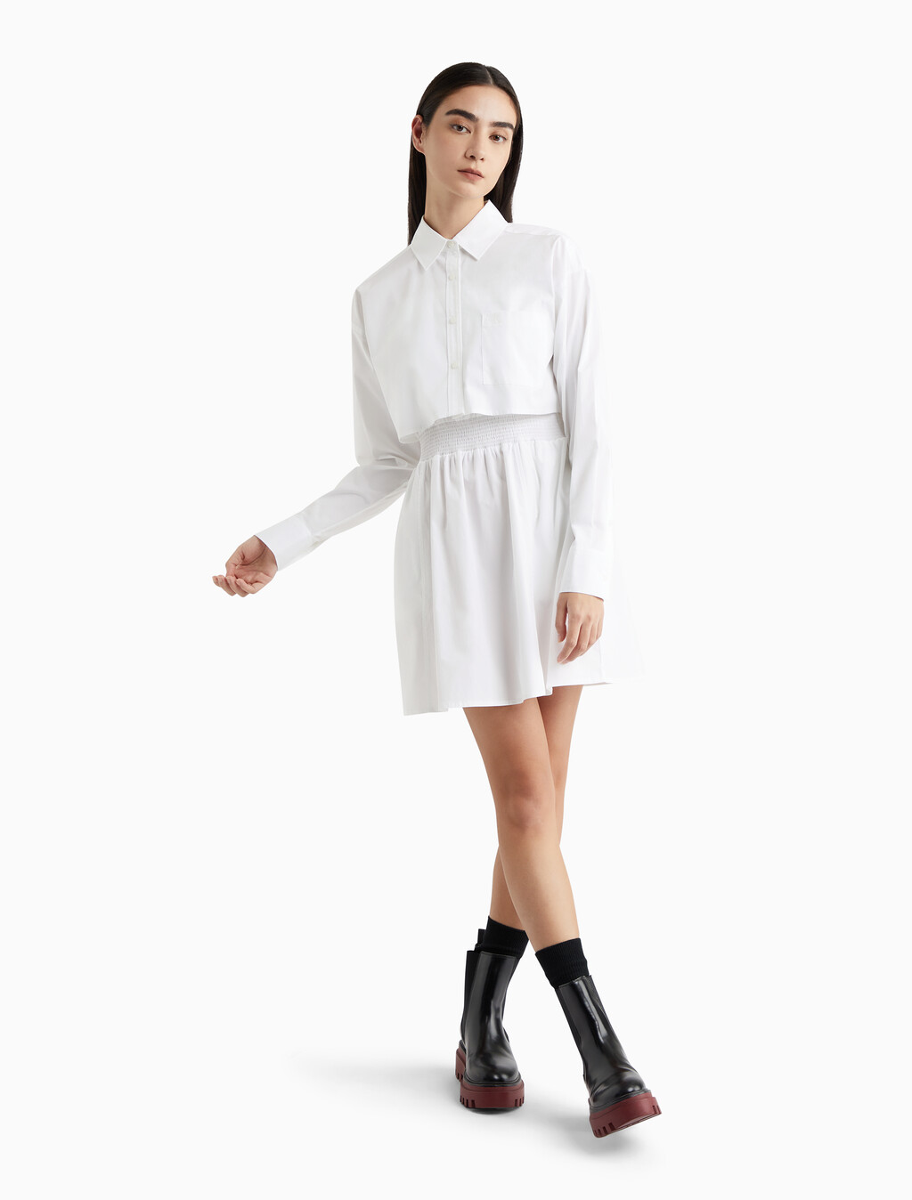 Modern Metals Shirt Dress with Logo Charm, Bright White, hi-res