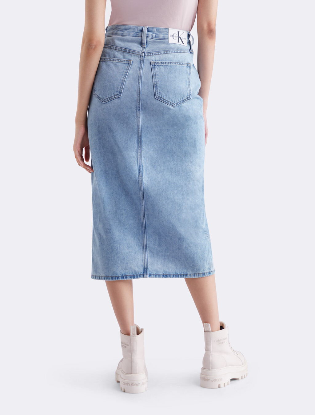 Front Split Maxi Denim Skirt, 008A POWDER BLU, hi-res