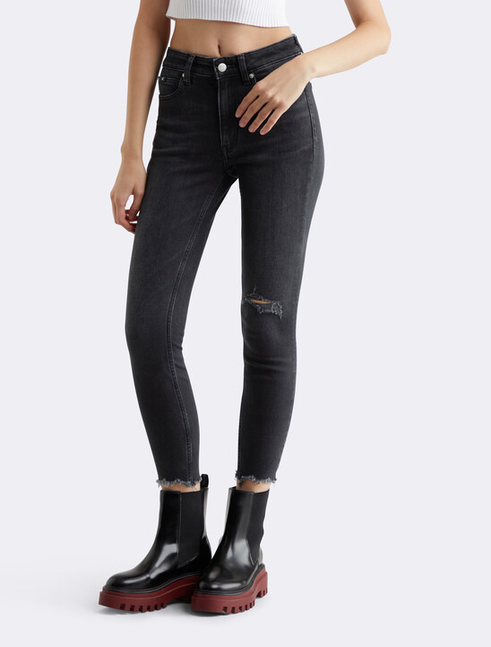 Black Distressed High Rise Skinny Ankle Jeans