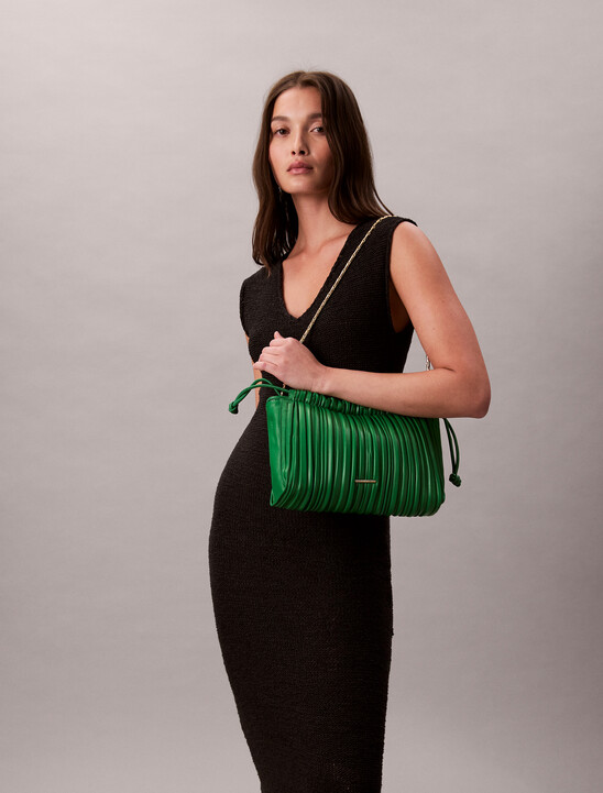 Drawstring Plisse Crossbody Bag