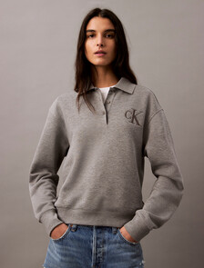 棉質莫代爾抓絨 Polo 衫, Med Grey Heather, hi-res