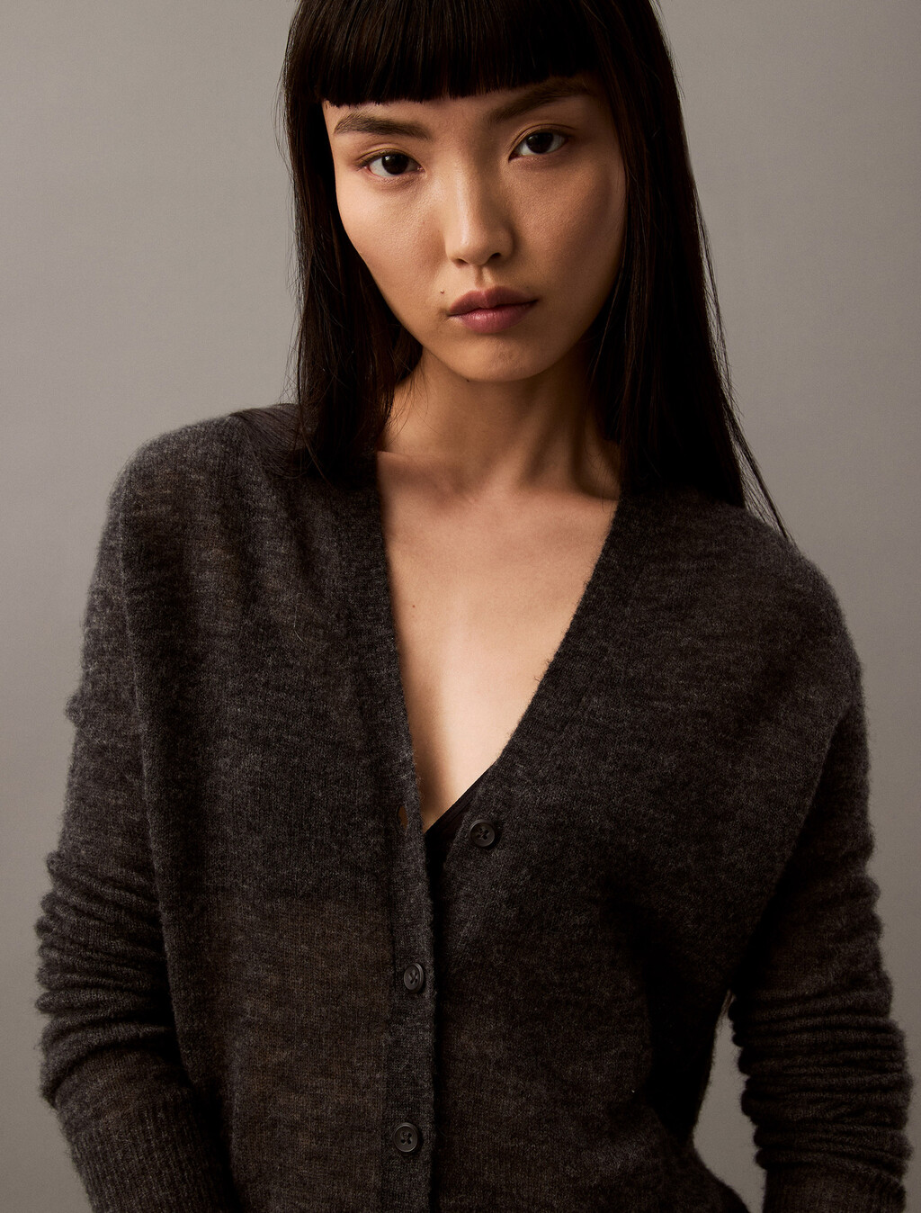 透視羊駝毛開襟外套, B85 Gun Metal Heather, hi-res