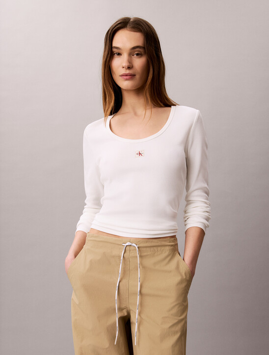 Ribbed Cotton Long Sleeve Top