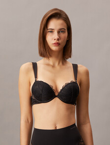 CK Black Floral Push Up Plunge Bra, Black, hi-res
