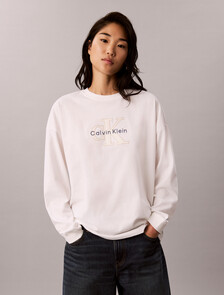 Long Sleeve Denim Appliqu&eacute; Monogram Logo T-Shirt, Bright White, hi-res