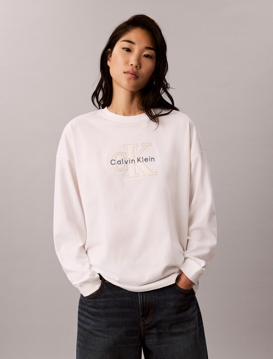 Long Sleeve Denim Appliqu&eacute; Monogram Logo T-Shirt