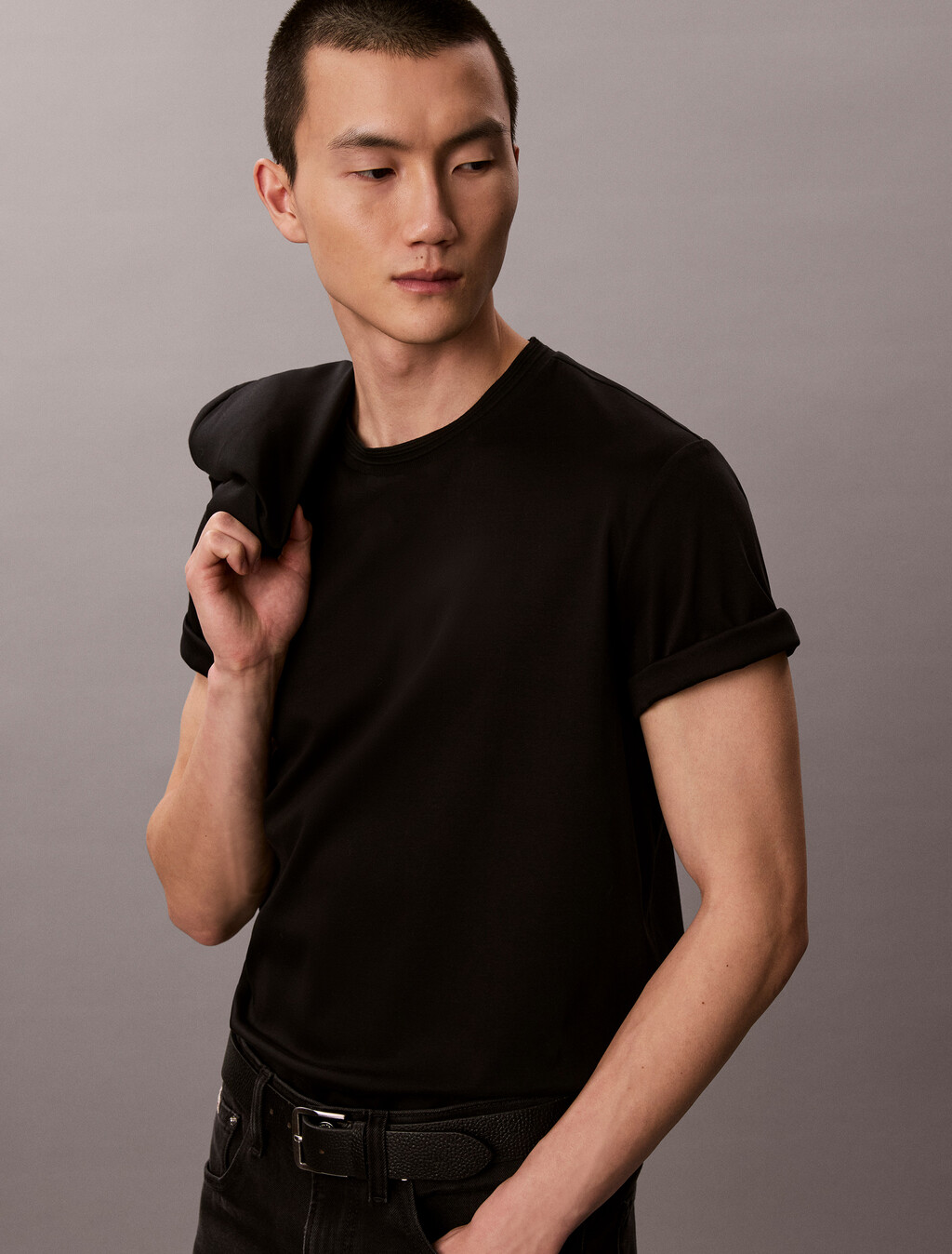 Mercerized Double Knit Cotton Tee, Black, hi-res