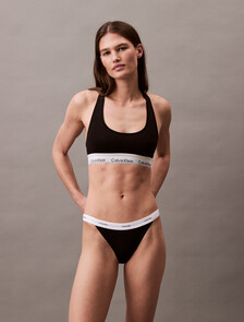 Cotton Stretch Rib String Bikini, Black, hi-res