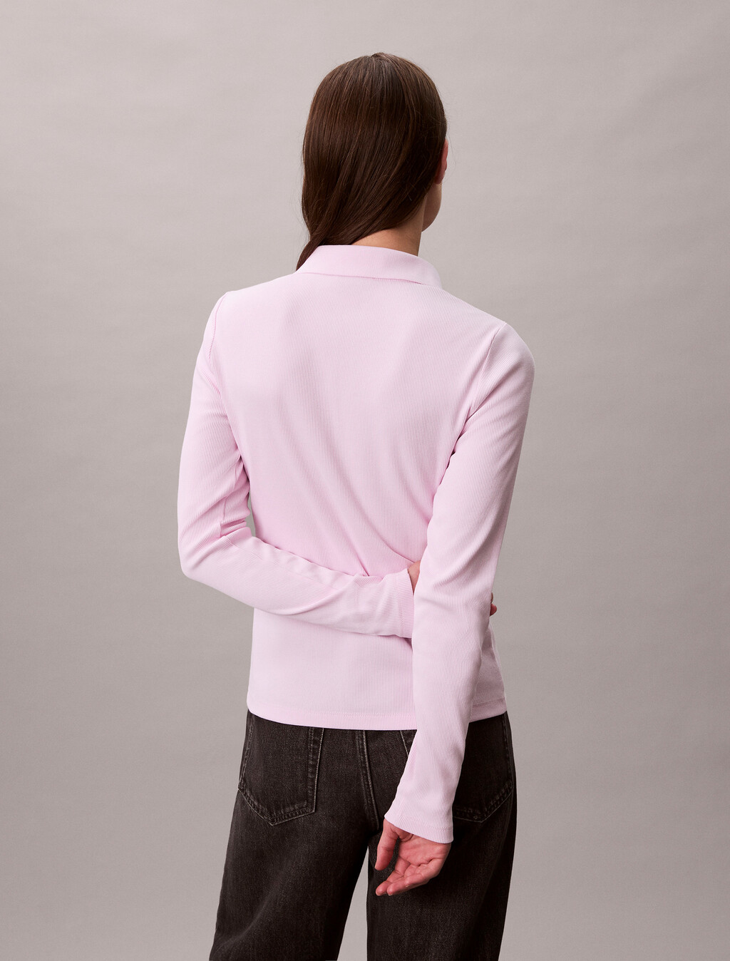 Woven Monologo Rib Collared Top, Pearly Pink, hi-res