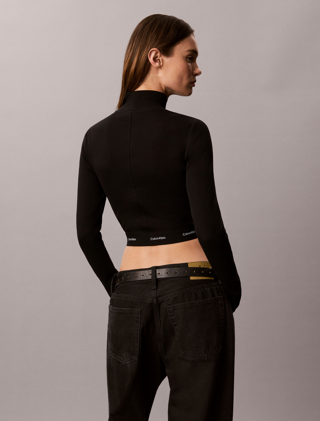 Baby Fit Cropped Turtleneck Top, Black, hi-res