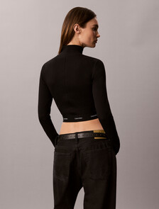 Baby Fit Cropped Turtleneck Top, Black, hi-res