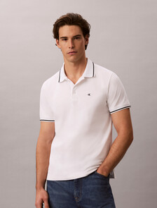 涼感對比飾邊衣領 Polo 衫, Bright White, hi-res