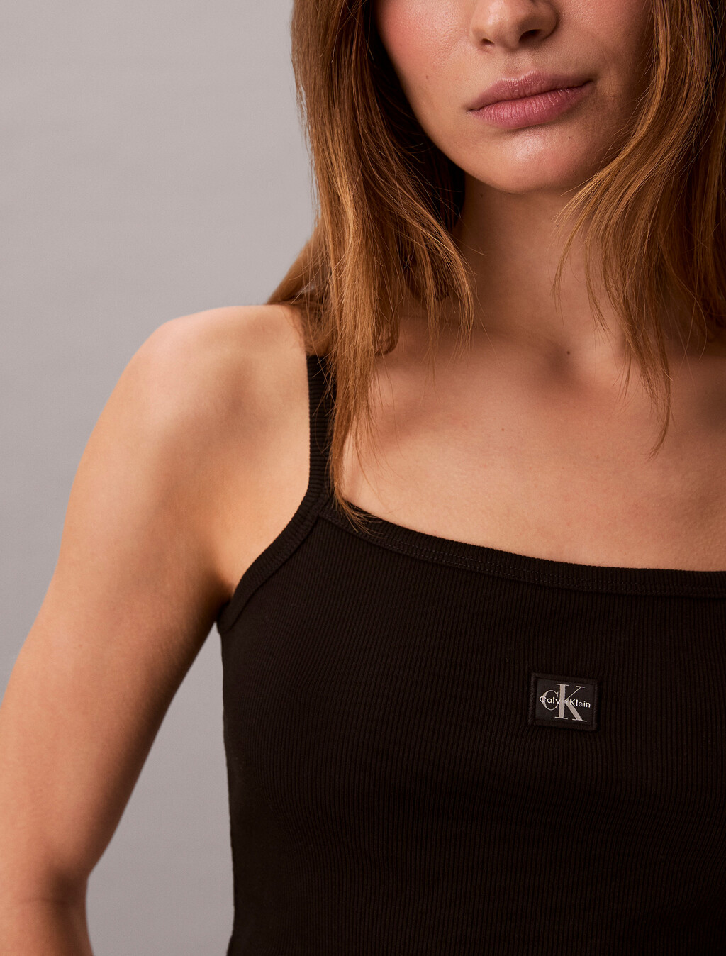 短版羅紋針織棉質背心, Black, hi-res