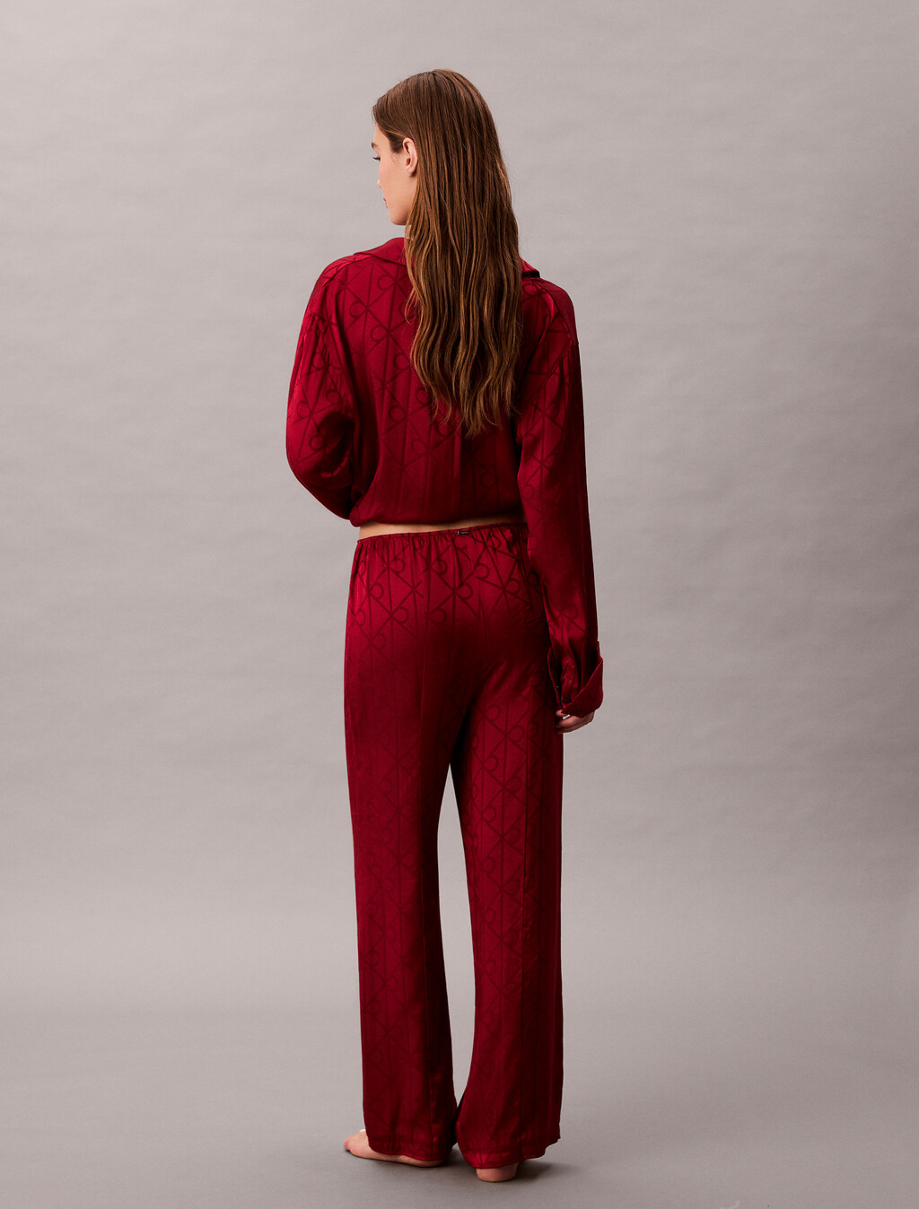 Satin Sheen Print Pyjama Pants, 19519 GIGA SATIN SHINE EMBLEM+RED STAMP, hi-res