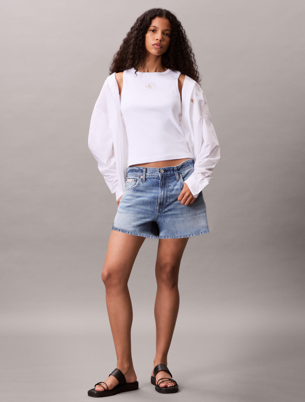 Cotton Stretch Rib Tank Top, Bright White, hi-res