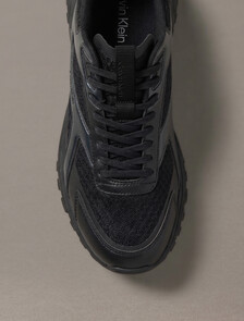 Knit and Metallic Runner Trainers, Triple Black, hi-res