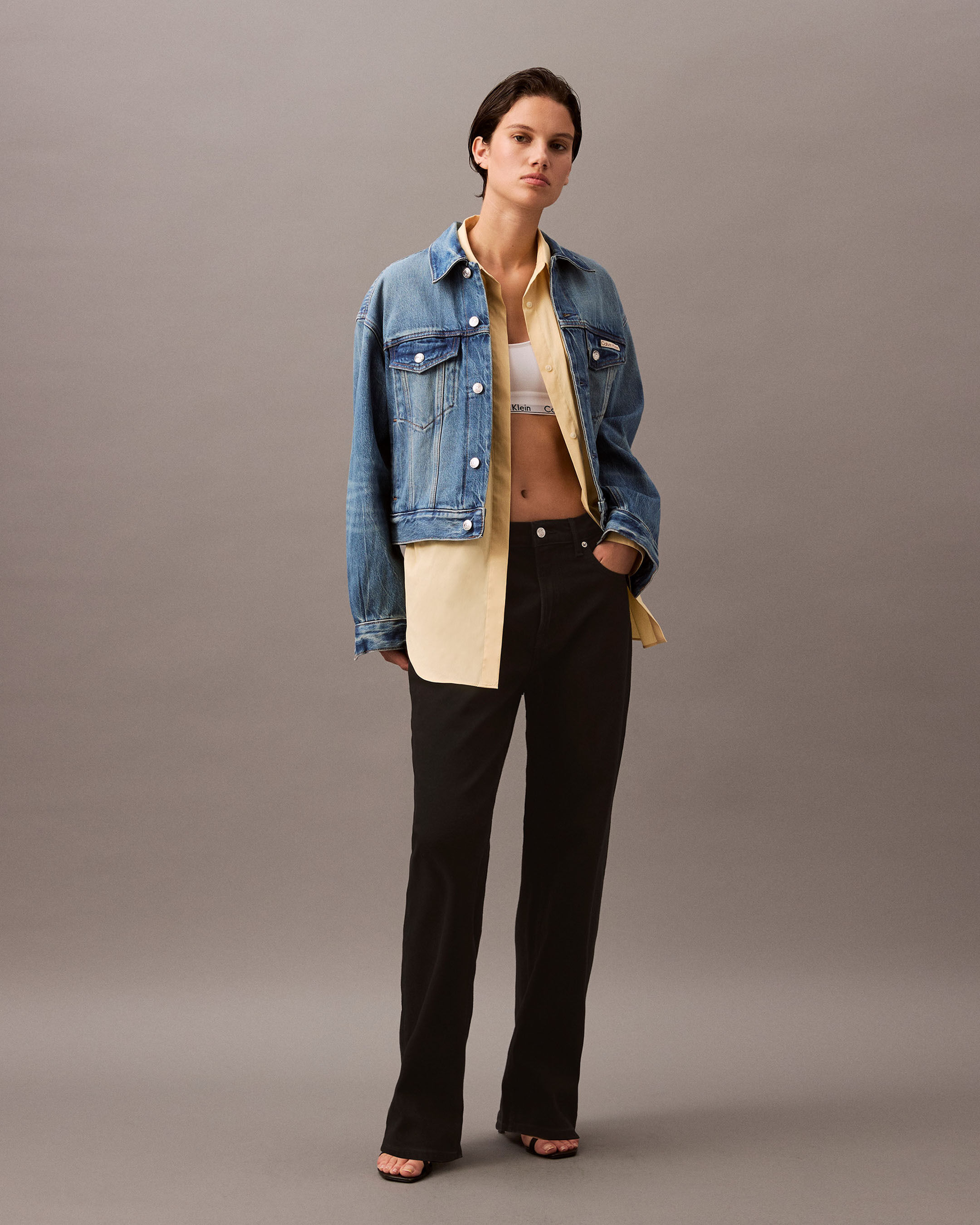 Calvin klein red denim jacket deals
