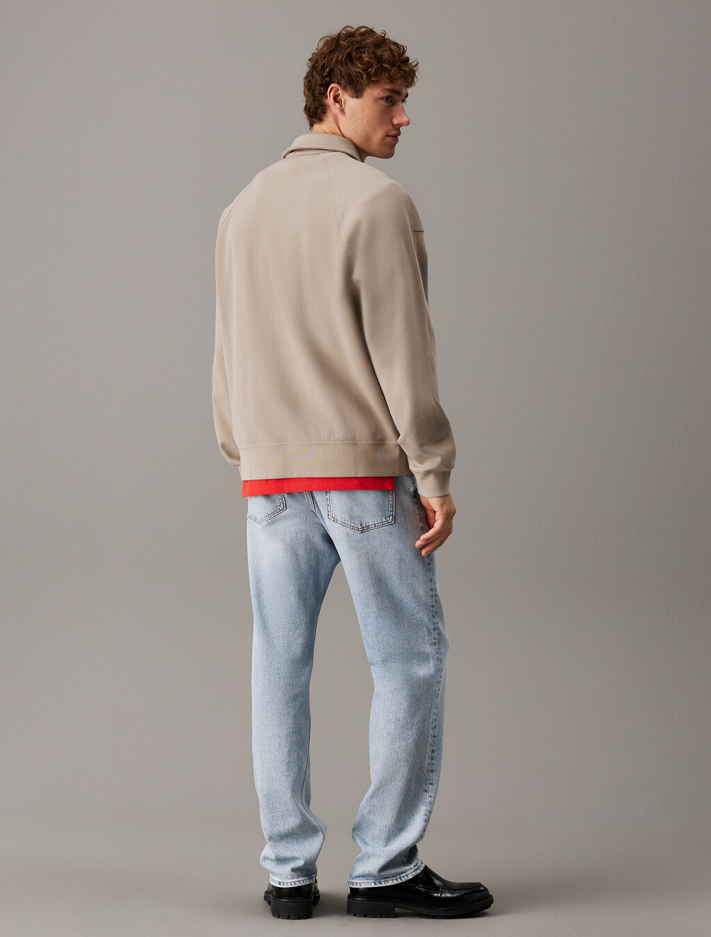 羅紋標誌貼飾拉鍊 Polo 衫, Vintage Khaki, hi-res