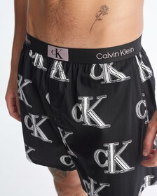 Calvin Klein 1996 梭織棉質平口內褲, CHROME LOGO+BLACK, hi-res