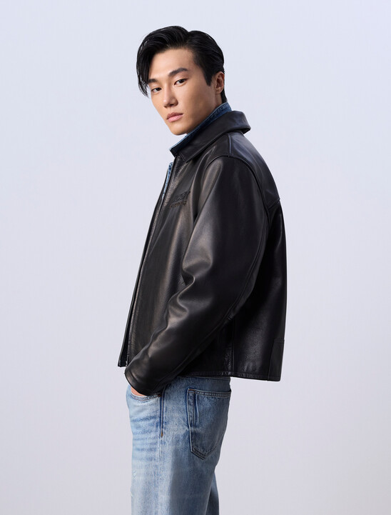 Jung Kook for Calvin Klein 皮革賽車外套