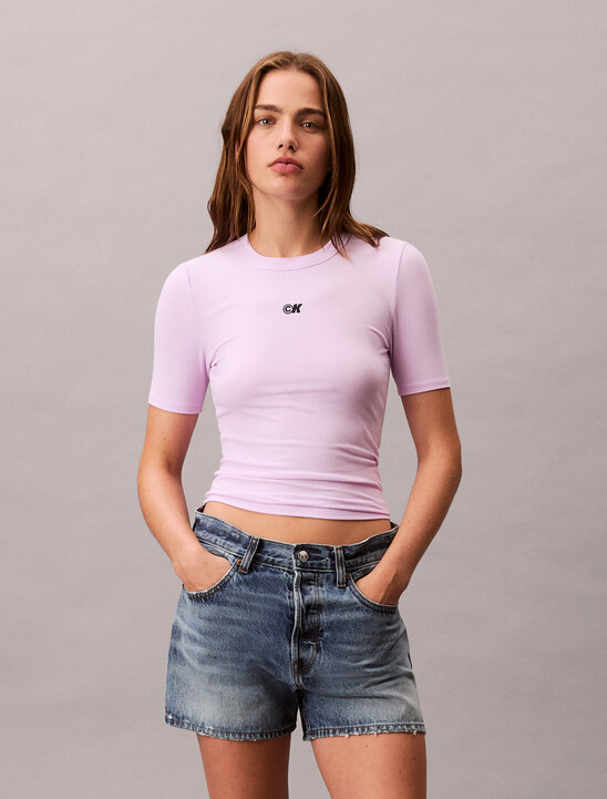 CK Logo Modal Stretch Ribbed Tee