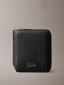 壓花編織拉鍊短夾, Black, hi-res