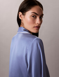 亮面緞面短袖襯衫, Blue Tulip, hi-res