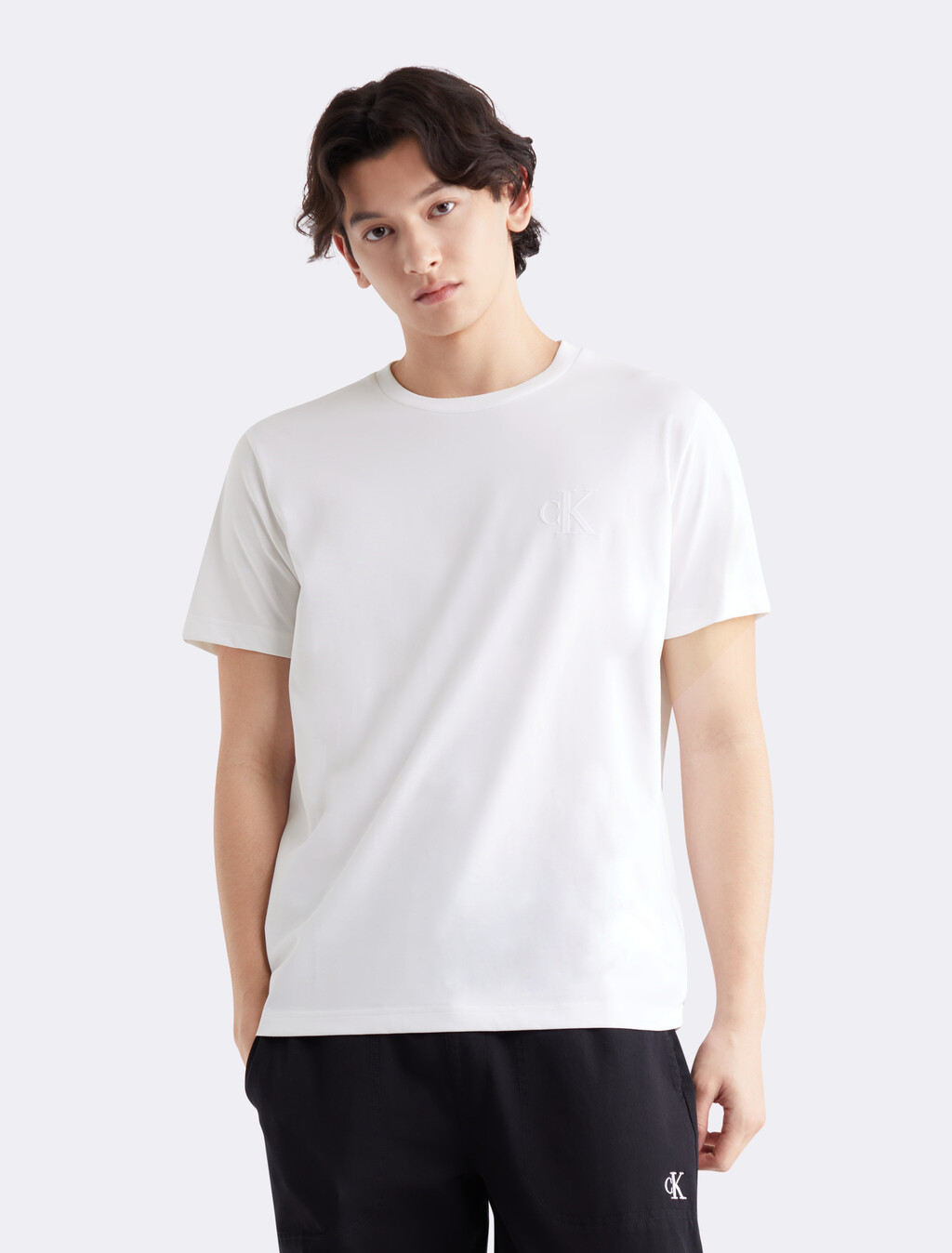 Cooling Embossed Monogram Tee, Bright White, hi-res