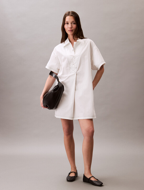 Cotton Twill Mini Shirt Dress