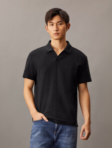 Textured Open Collar Knit Polo, Ck Black, hi-res
