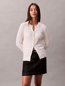 Merino Wool Blend Cable Cardigan, White Greige, hi-res